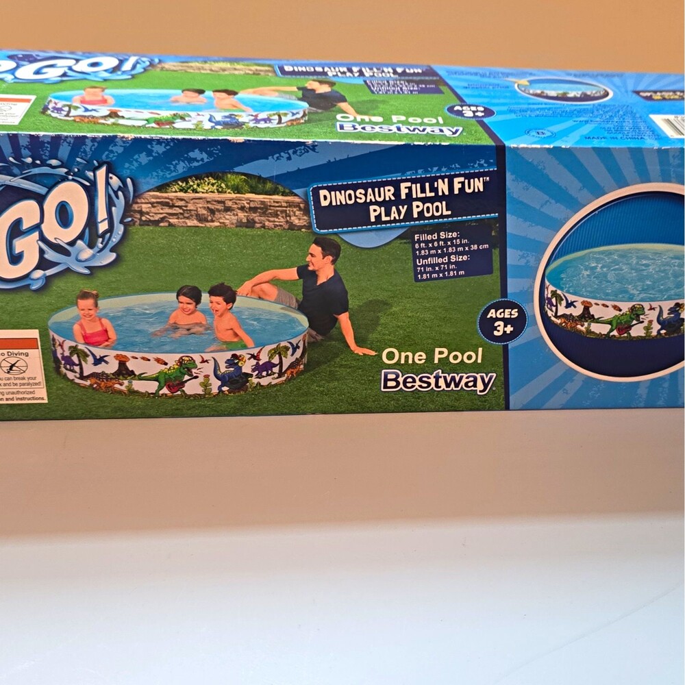 Bestway Dinosaur Fill 'N Fun Kids Pool 71in Round 125gal PVC w/ Repair Patch